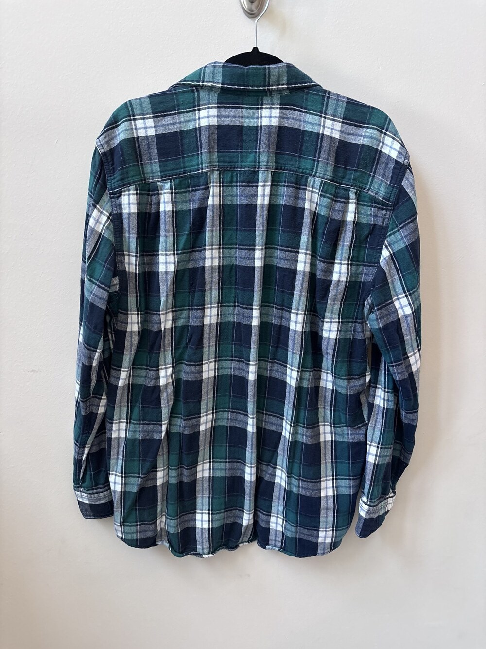 Faded Glory Teal Navy Plaid Flannel Shirt Size Large 14-16 - Picture 2 of 4